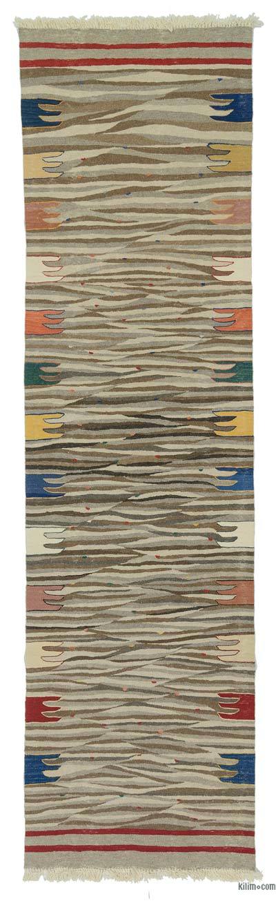 Kahverengi, Bej Yeni Kök Boya Yolluk Kilim - 83 cm x 304 cm