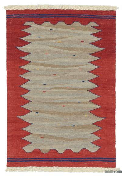 Kırmızı, Bej Yeni Kök Boya El Dokuma Kilim