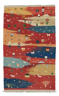 Kırmızı, Turuncu Yeni El Dokuma Kilim