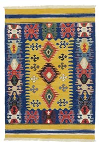 Yellow, Blue New Handwoven Turkish Kilim Rug