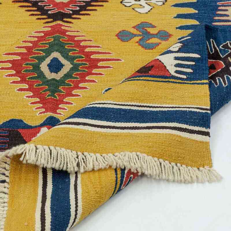 K0020796 Yellow, Blue New Handwoven Turkish Kilim Rug