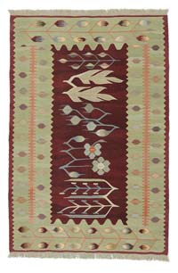 Red, Green New Handwoven Turkish Kilim Rug - 4'  x 5' 11" (48" x 71")