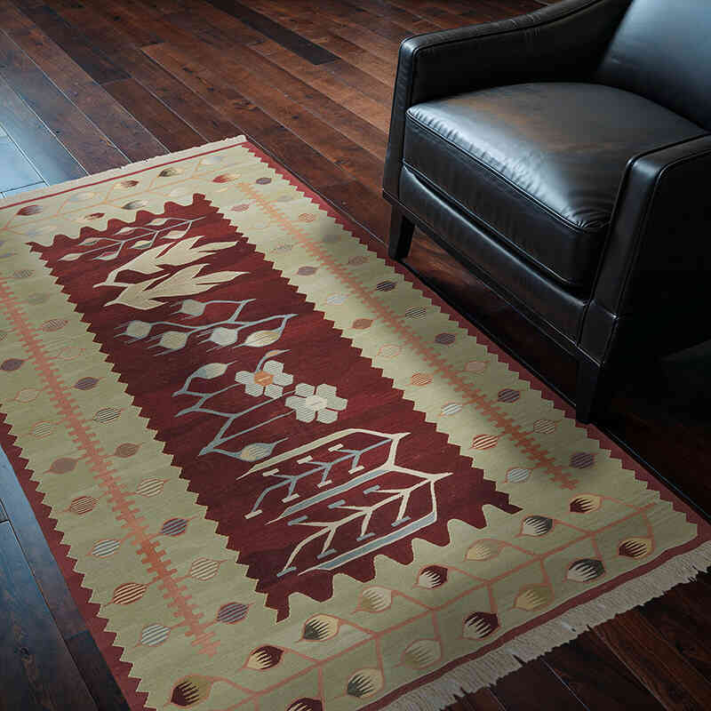 Kırmızı, Yeşil Yeni Kök Boya El Dokuma Kilim - 122 cm x 180 cm - K0020798