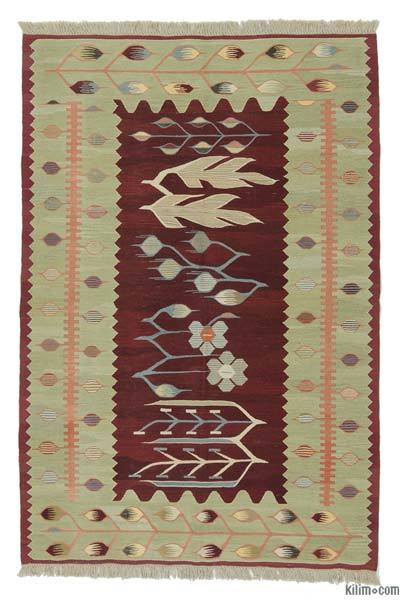 Red, Green New Handwoven Turkish Kilim Rug - 4'  x 5' 11" (48 in. x 71 in.)