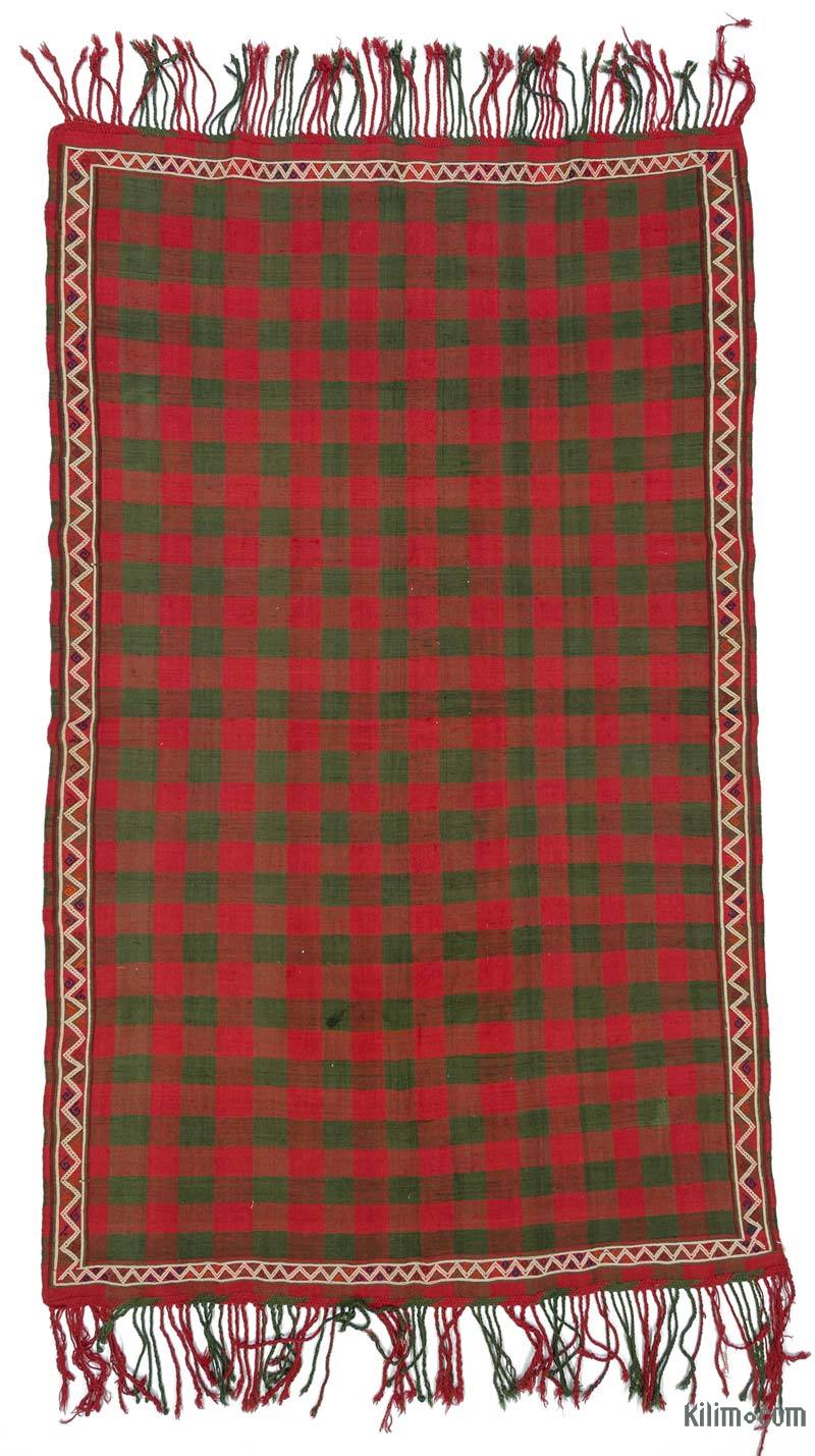 Red, Green Vintage Caucasian Verneh Rug - 5' 5" x 8' 11" (65" x 107") - K0020848