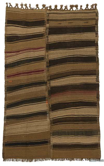 棕色老式土耳其乞线地毯-5'9“ x 8'9”（69英寸x 105英寸）