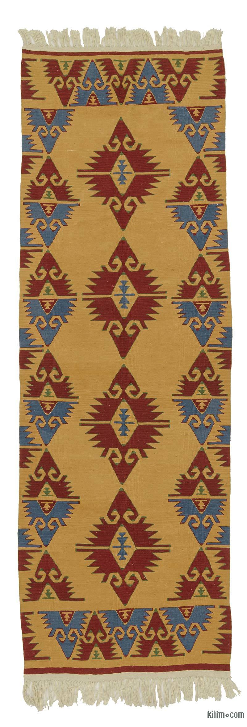 Yellow, Red New Turkish Kilim Rug - 3' 3" x 9' 7" (39 in. x 115 in.) - K0021053