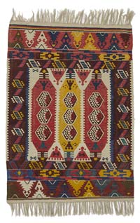 Red, Multicolor New Turkish Kilim Rug - 4'  x 5' 9" (48" x 69")