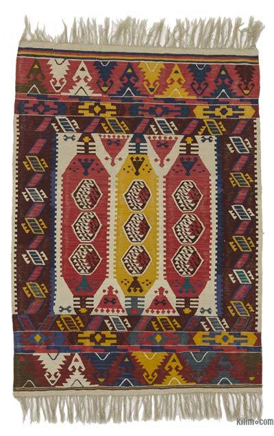 Red, Multicolor New Turkish Kilim Rug - 4'  x 5' 9" (48 in. x 69 in.)