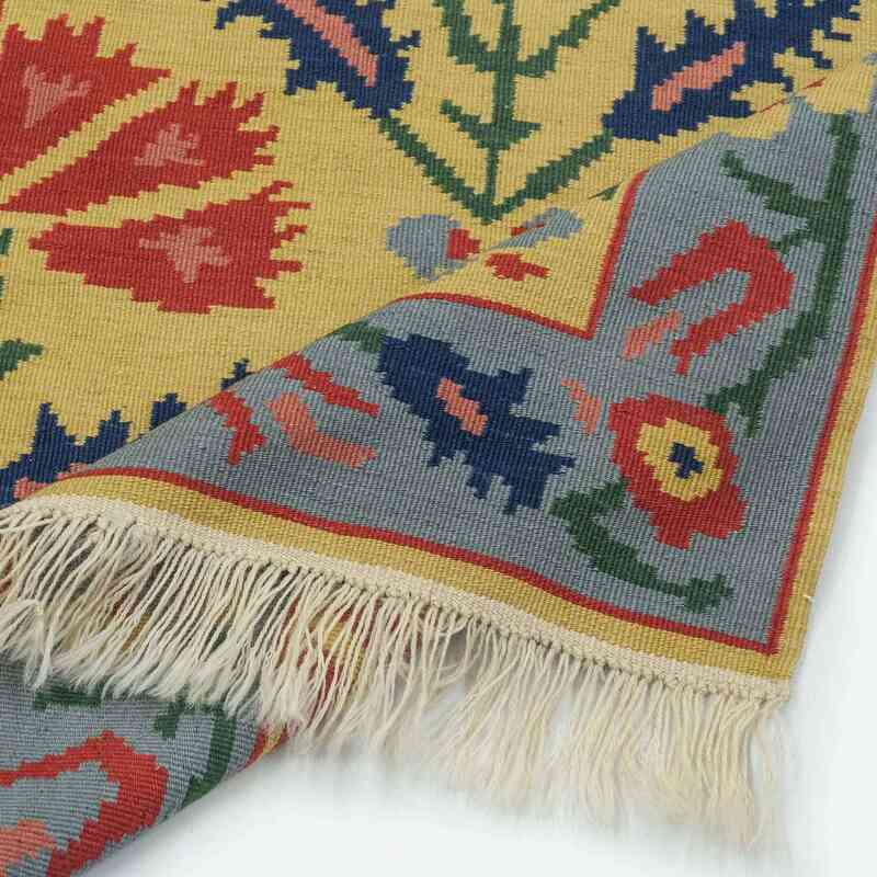Yellow, Blue New Turkish Kilim Rug - 2' 8" x 10' 9" (32 in. x 129 in.) - K0021079