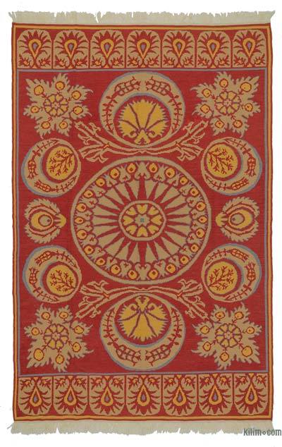 Red New Turkish Kilim Rug - 6' 5" x 9' 11" (77 in. x 119 in.)