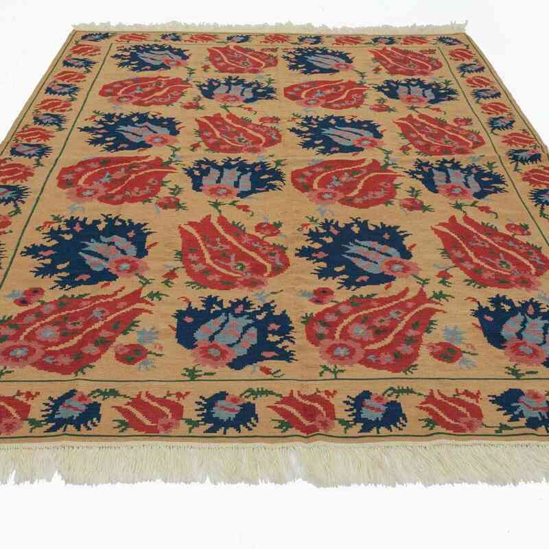 Sarı, Kırmızı Yeni Kök Boya El Dokuma Kilim - 198 cm x 274 cm - K0021090