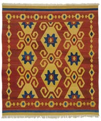 Red, Yellow New Turkish Kilim Rug - 7' 5" x 8' 5" (89" x 101")