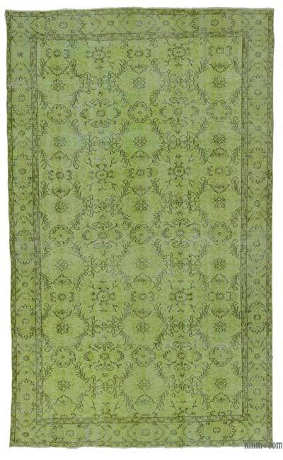 Yeşil Boyalı El Dokuma Vintage Halı - 173 cm x 292 cm