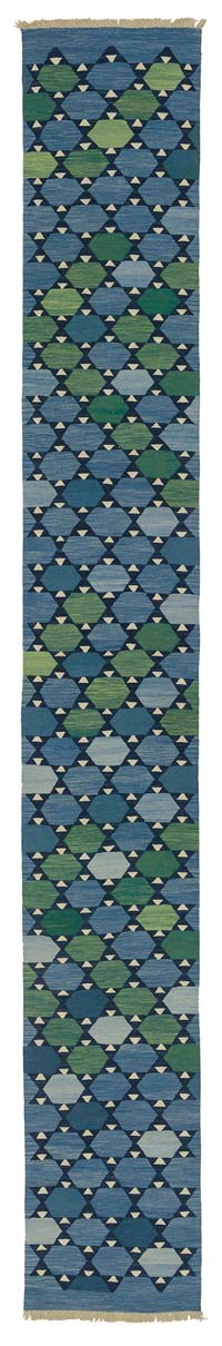 Blue, Green New Turkish Kilim Runner