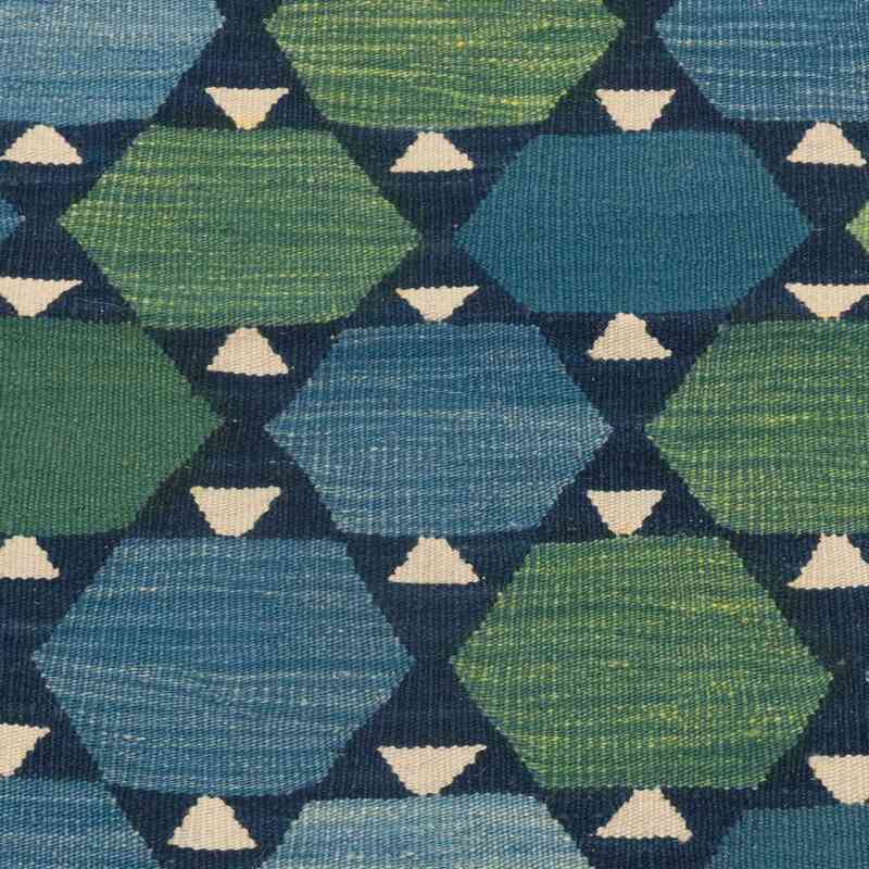 Blue, Green New Turkish Kilim Runner - K0025101