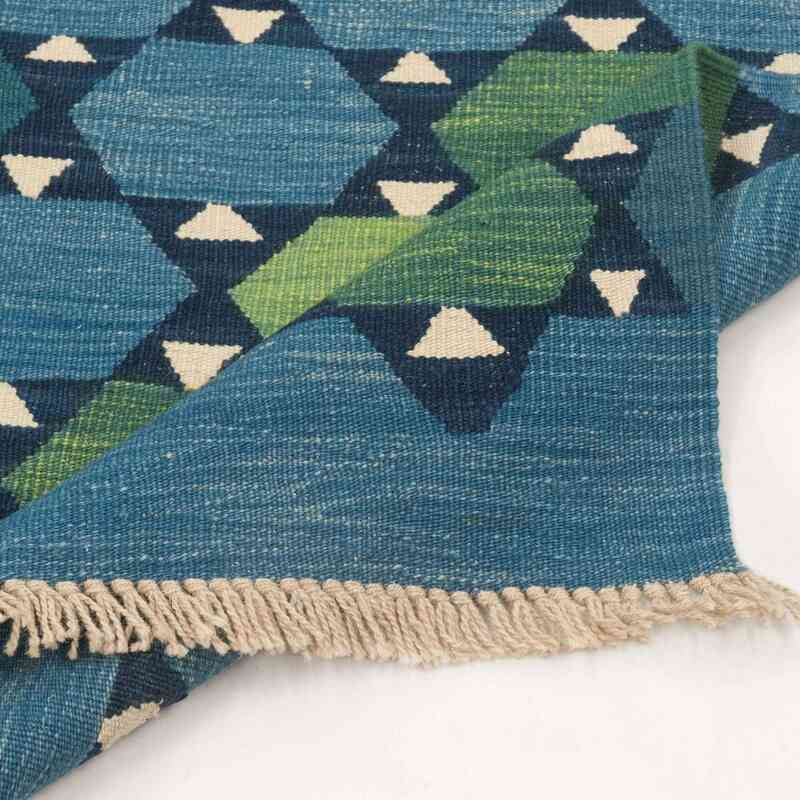 Blue, Green New Turkish Kilim Runner - K0025101