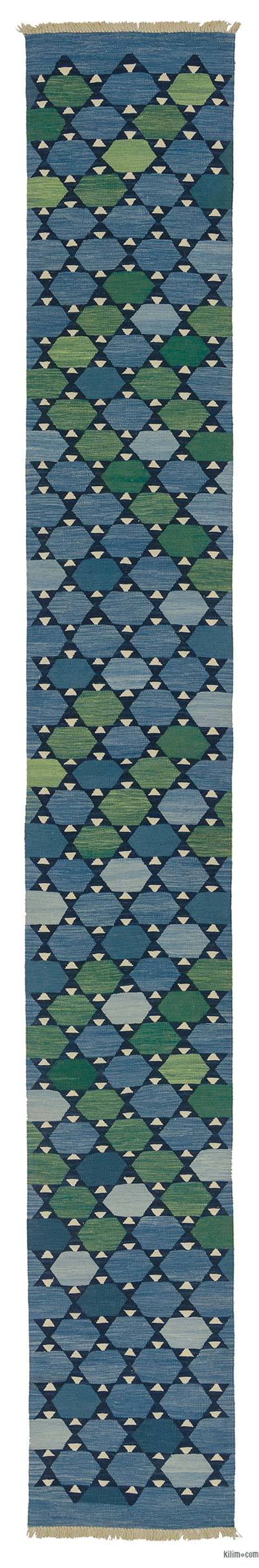 Lacivert, Yeşil Yeni Kök Boya Yolluk Kilim