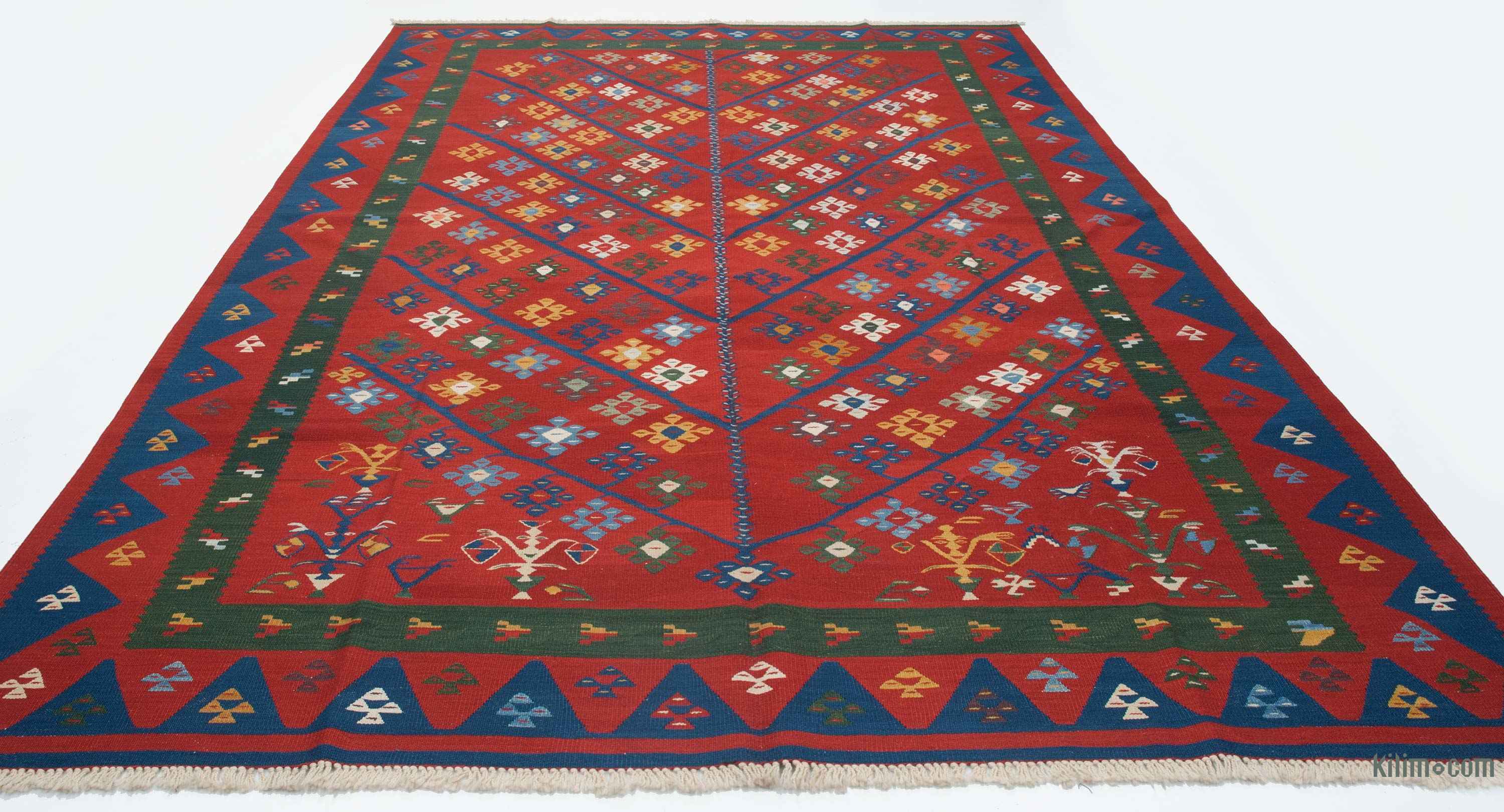 K0027667 Red New Handwoven Turkish Kilim Rug - 8' x 11'7" (96 in. x 139