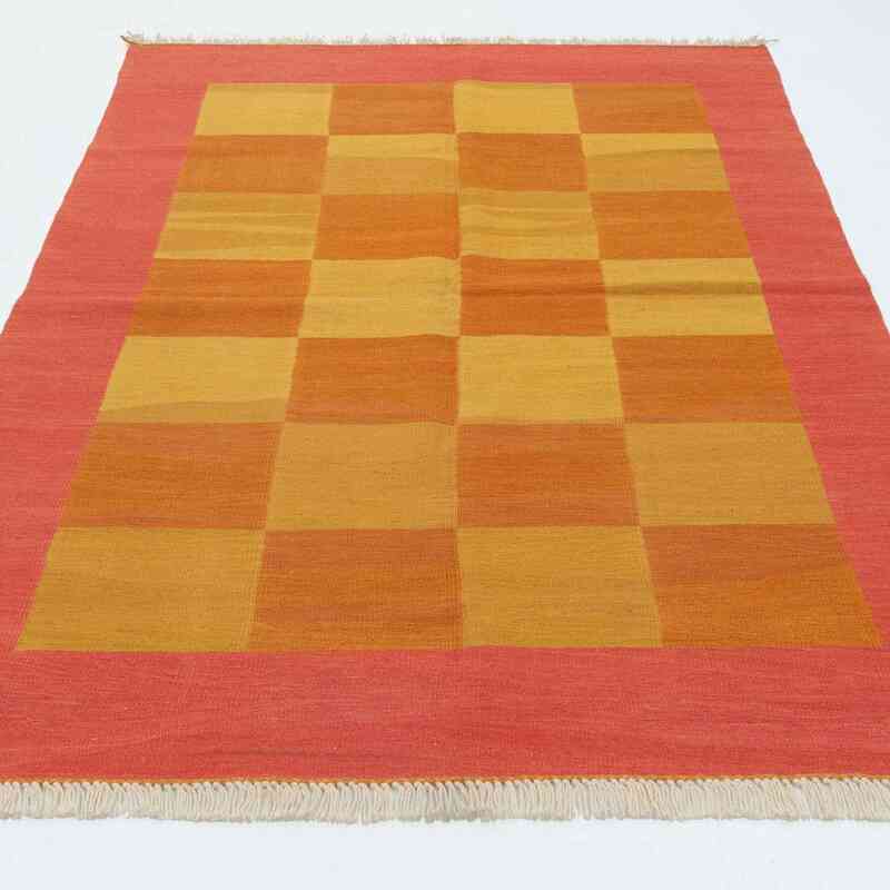Sarı, Kırmızı Yeni Kök Boya El Dokuma Kilim - 151 cm x 205 cm - K0027678