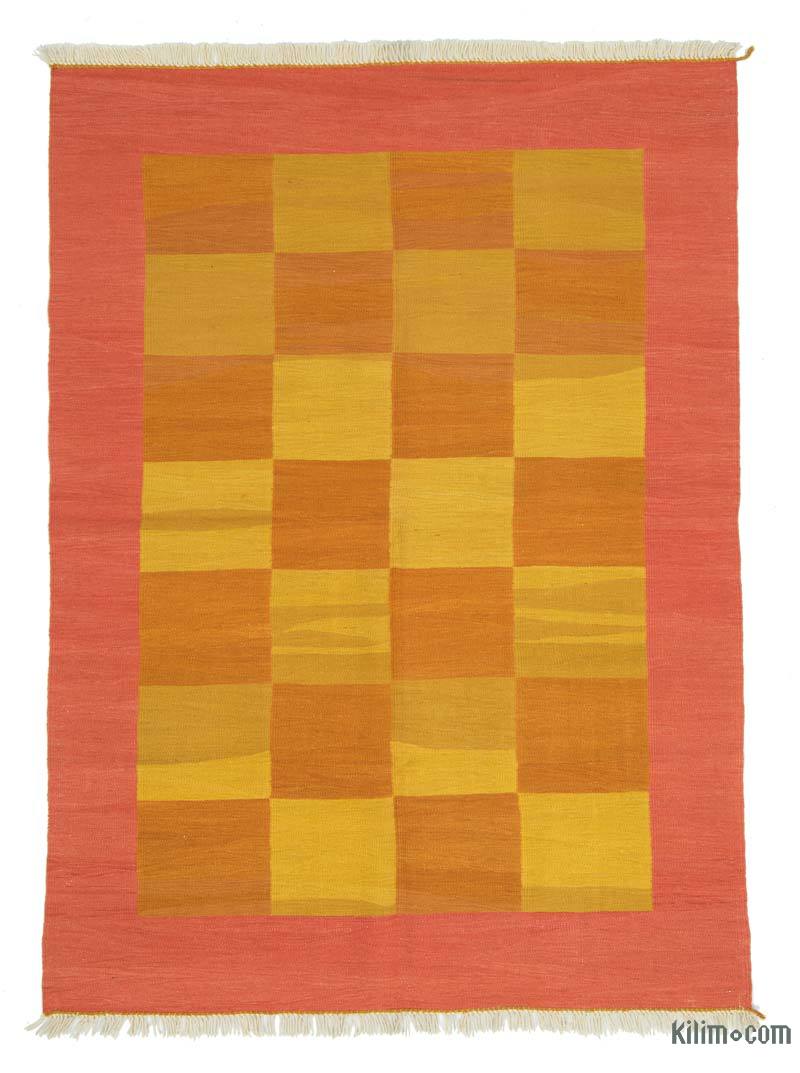 Sarı, Kırmızı Yeni Kök Boya El Dokuma Kilim - 151 cm x 205 cm - K0027678