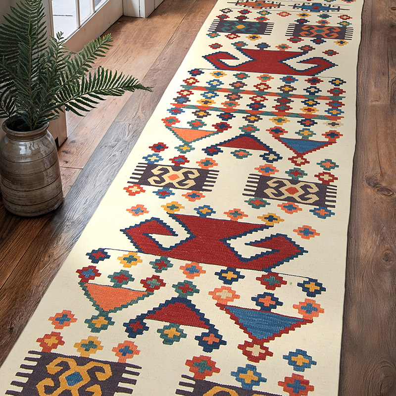 Çok Renkli Yeni Kök Boya Yolluk Kilim - 83 cm x 309 cm - K0027688