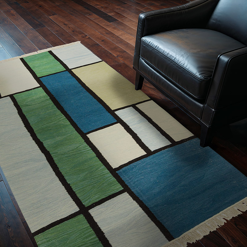 Green, Blue New Handwoven Turkish Kilim Rug - K0027781