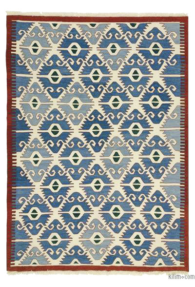 Lacivert, Açık Mavi Yeni Kök Boya El Dokuma Kilim - 205 cm x 285 cm
