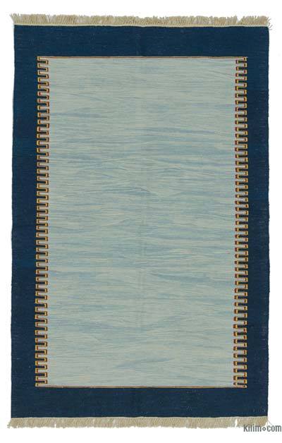 Açık Mavi, Lacivert Yeni Kök Boya El Dokuma Kilim - 120 cm x 188 cm