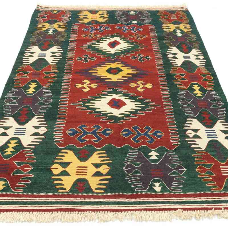 Kırmızı, Yeşil Yeni El Dokuma Kilim - K0027805