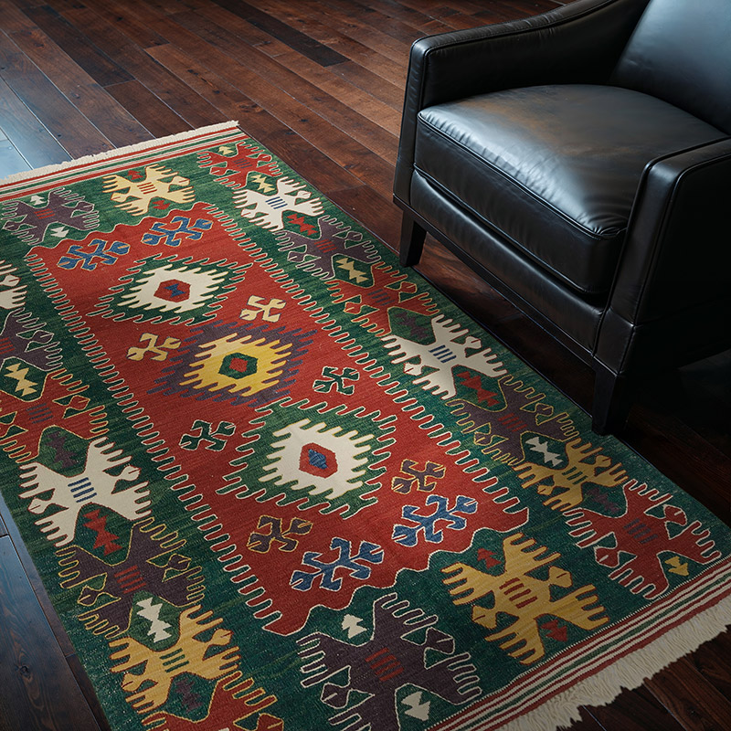 Kırmızı, Yeşil Yeni El Dokuma Kilim - K0027805