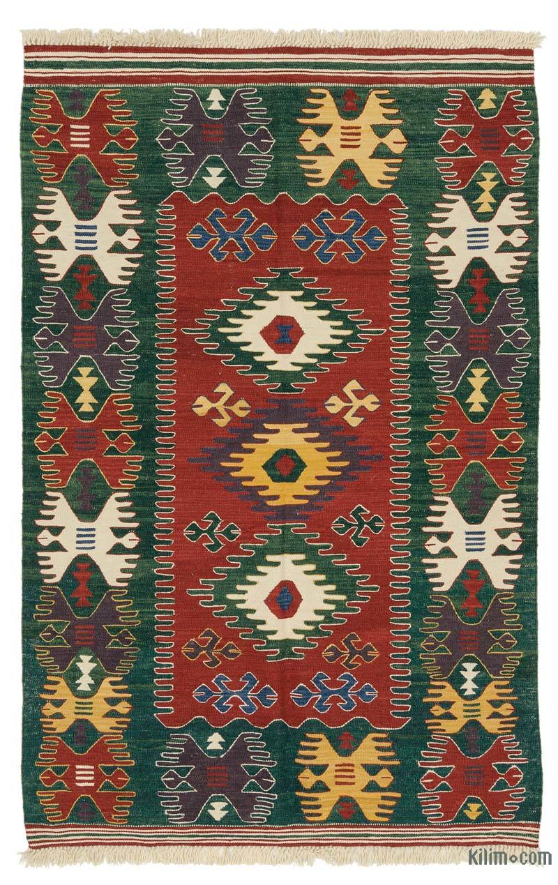Kırmızı, Yeşil Yeni El Dokuma Kilim - K0027805