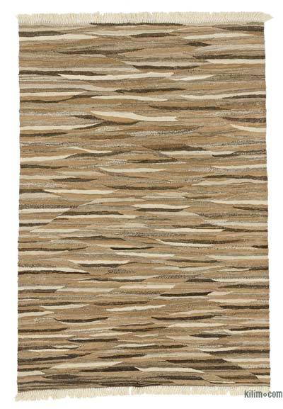 Kahverengi, Bej Yeni Kök Boya El Dokuma Kilim - 127 cm x 182 cm