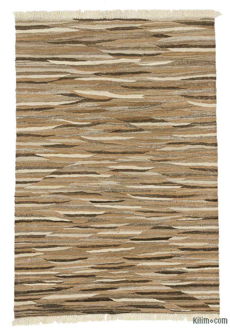 Kahverengi, Bej Yeni Kök Boya El Dokuma Kilim - 127 cm x 182 cm - K0027812