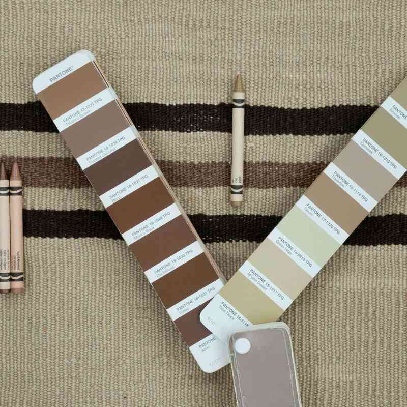 Bej, Kahverengi Yeni El Dokuma Kilim - K0027909