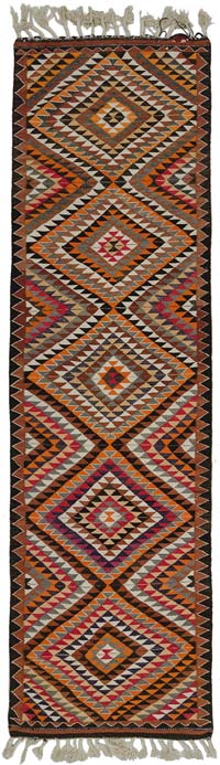 Çok Renkli Vintage Anadolu Kilim Yolluk - 99 cm x 359 cm