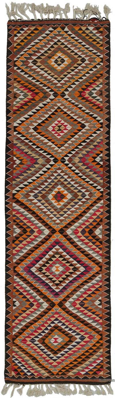 Çok Renkli Vintage Anadolu Kilim Yolluk - 99 cm x 359 cm