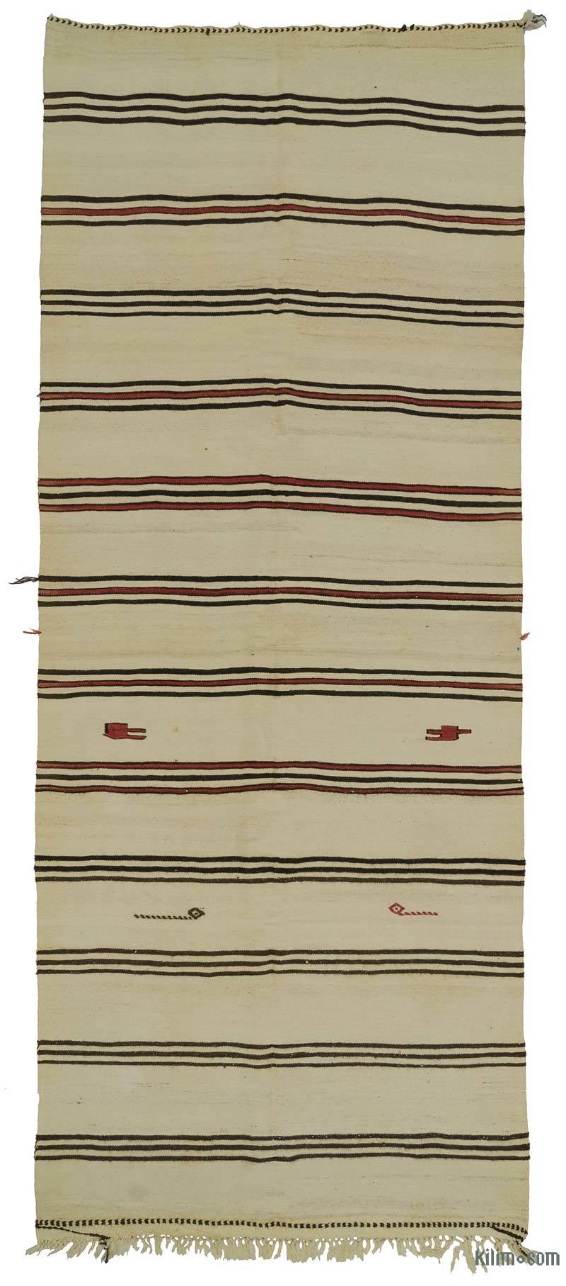 Beige, Marrón Kilim Vintage Turco de Pasillo - 153 cm x 386 cm - K0028128