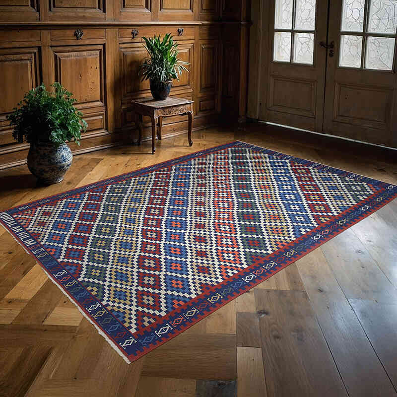 Multicolor Nueva Alfombra De Área Kilim - 161 cm x 230 cm - K0028172