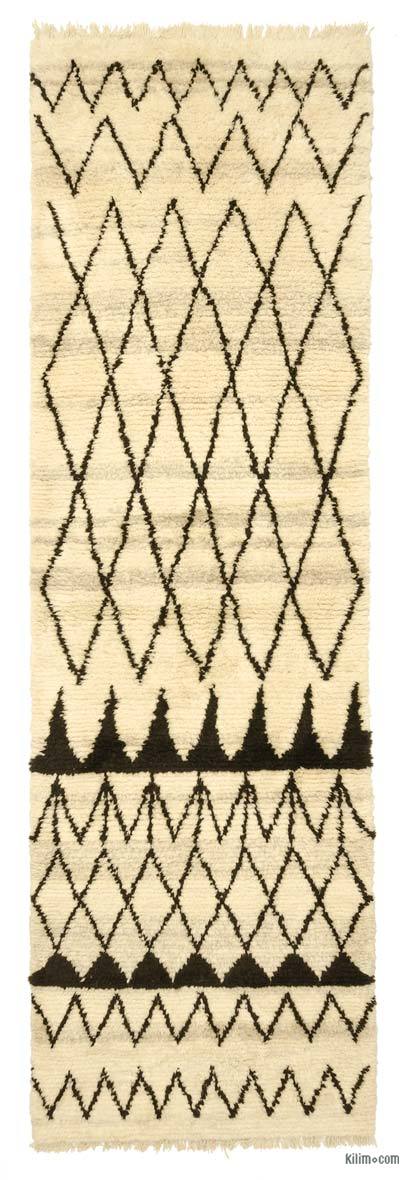 Bej, Kahverengi Fas Stili El Dokuma Tülü - 121 cm x 396 cm