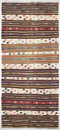 Multicolor Vintage Antalya Kilim Rug - 3' 9" x 8' 2" (45" x 98")