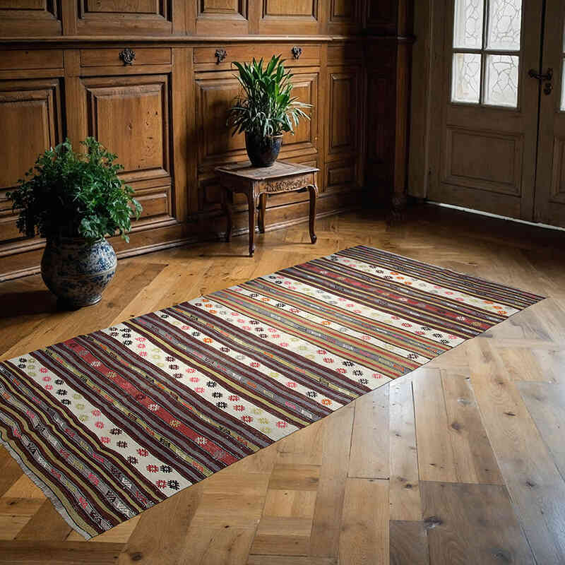 Multicolor Vintage Antalya Kilim Rug - 3' 9" x 8' 2" (45" x 98") - K0028358