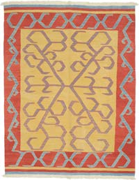 Yellow, Red New Handwoven Turkish Kilim Rug - 5'  x 6' 4" (60" x 76")