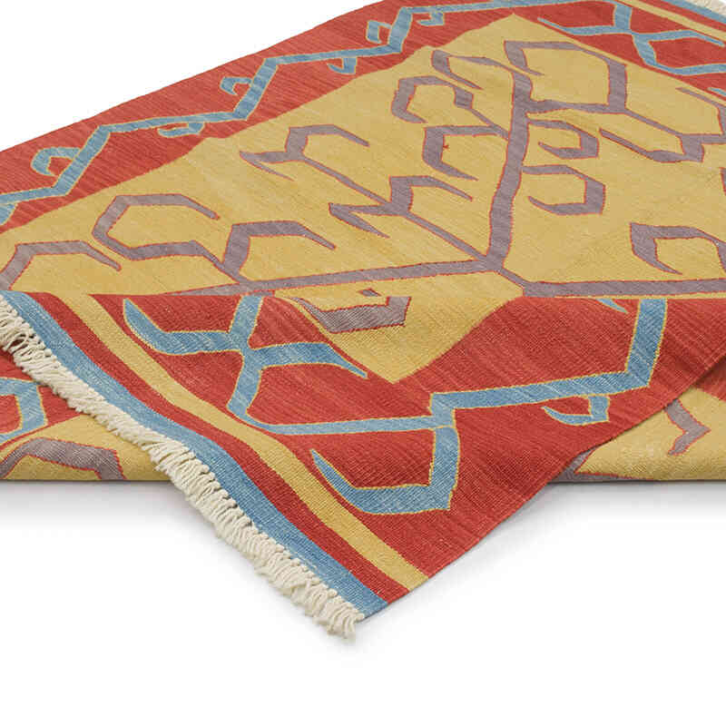 Yellow, Red New Handwoven Turkish Kilim Rug - 5'  x 6' 4" (60" x 76") - K0028374