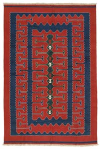 Rojo, Azul Oscuro Nueva Alfombra Turca Kilim - 228 cm x 333 cm