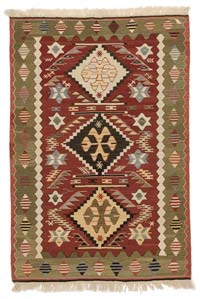 Red, Green New Handwoven Turkish Kilim Rug - 3' 5" x 4' 11" (41" x 59")