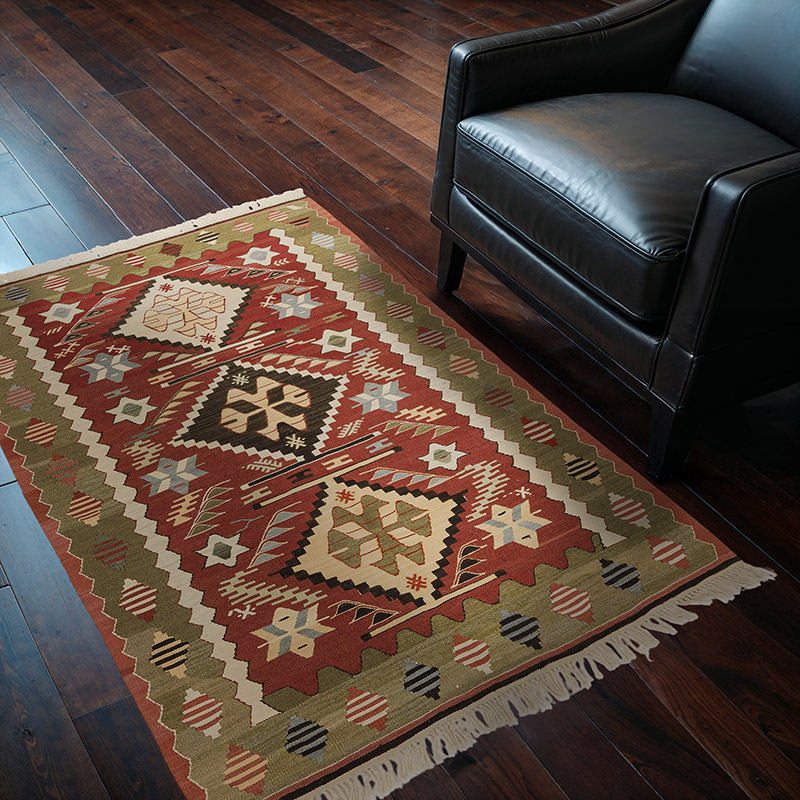 Red, Green New Handwoven Turkish Kilim Rug - 3' 5" x 4' 11" (41" x 59") - K0028384