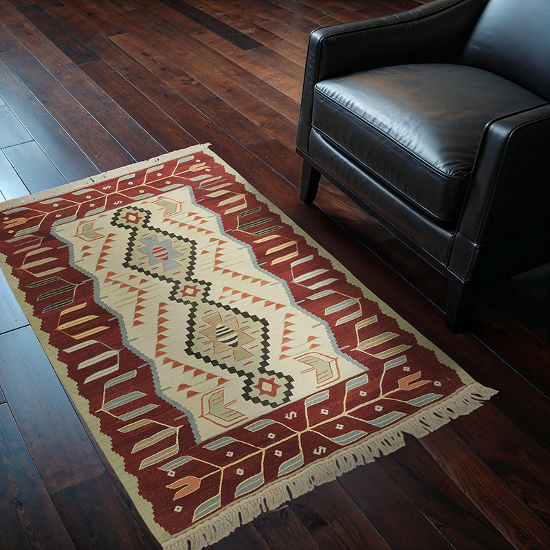 Bej, Kırmızı Yeni El Dokuma Kilim - K0028397