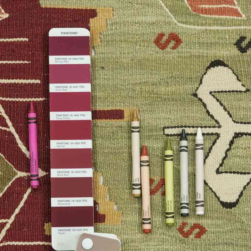 Yeşil, Kırmızı Yeni El Dokuma Kilim - K0028399