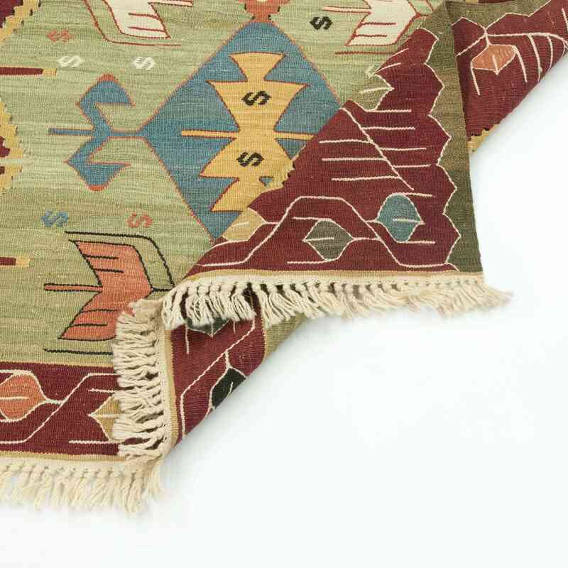Yeşil, Kırmızı Yeni El Dokuma Kilim - K0028399